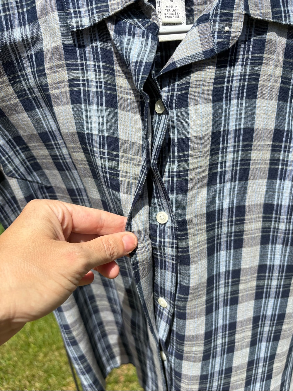 Talbots Navy Blue Beige Gray Plaid Button-Front Shirt Sleeveless Linen-Blend - Picture 4 of 12
